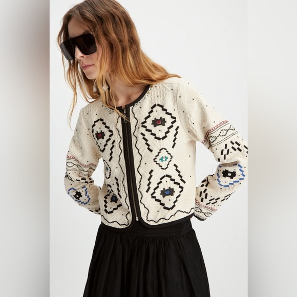 Maria Cher Jacquard Upsala Bliss Jacket Off White NWT $550 - Picture 3 of 7